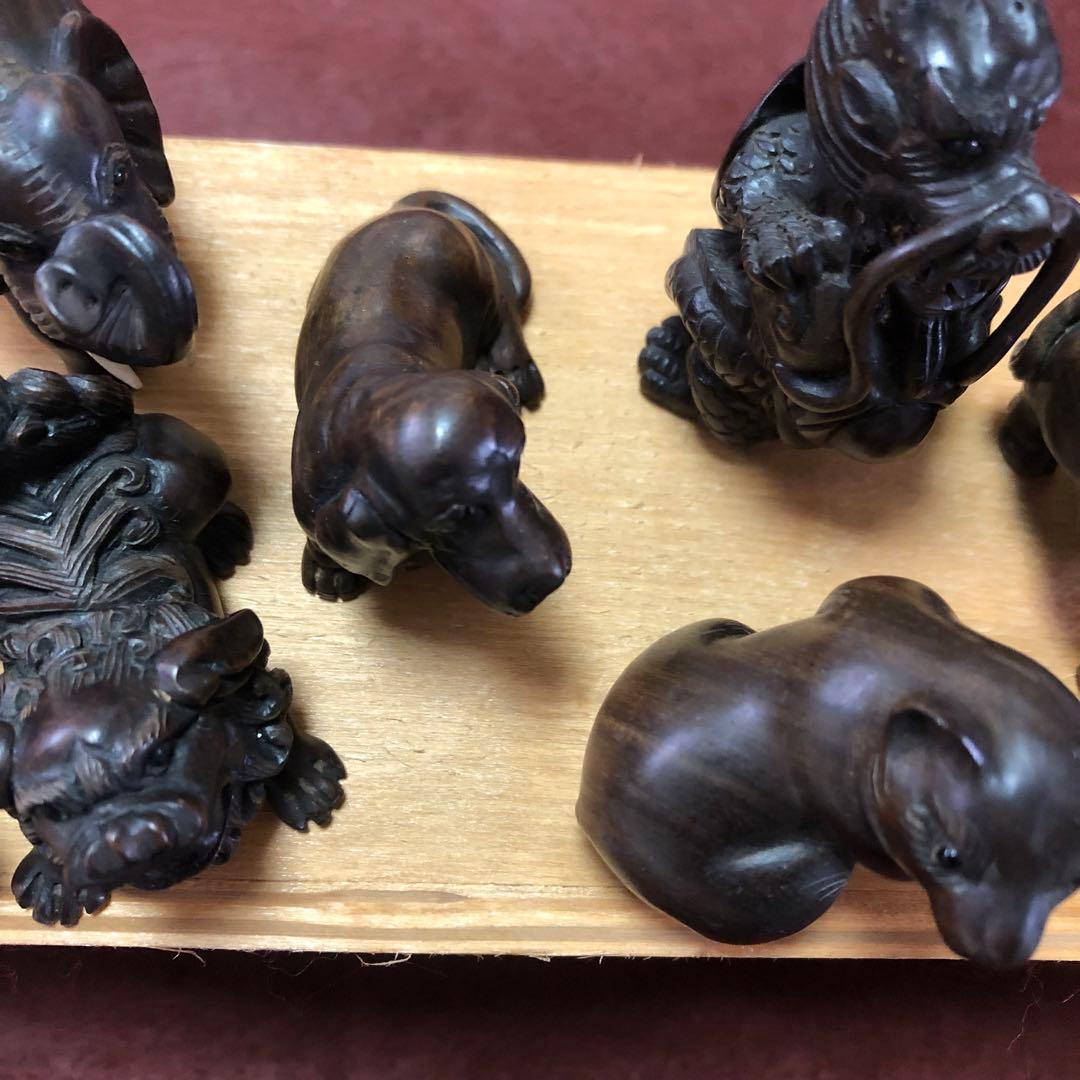 送料無料☆アンティーク雑貨 アニマル根付 7体セット