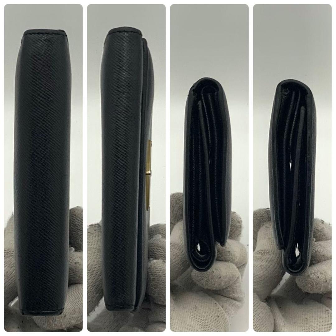 鑑定済み プラダ 財布 三つ折り サフィアーノ 三角プレート コンパクト 黒