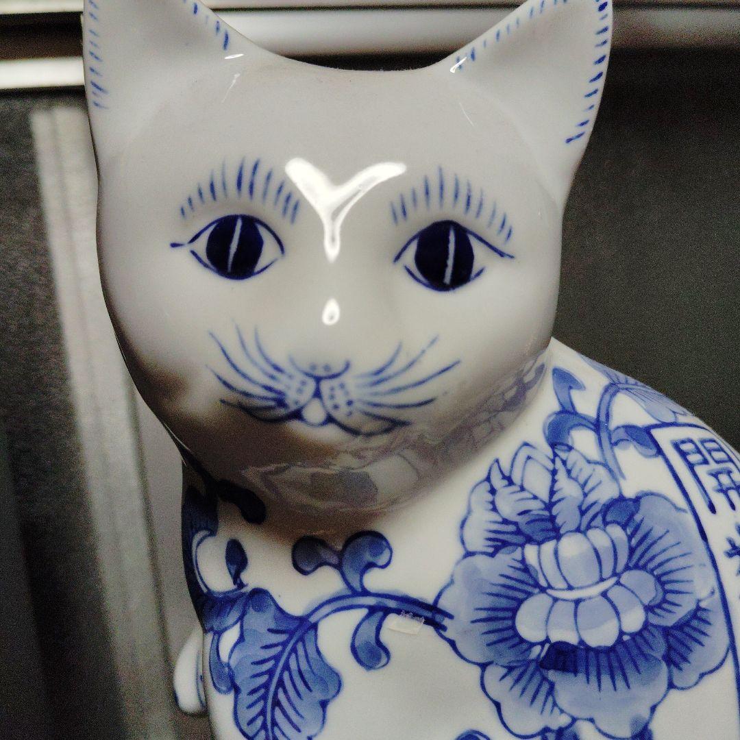 日本の磁器ナニキネコ花柄の陶器製猫の置物 Sanrio