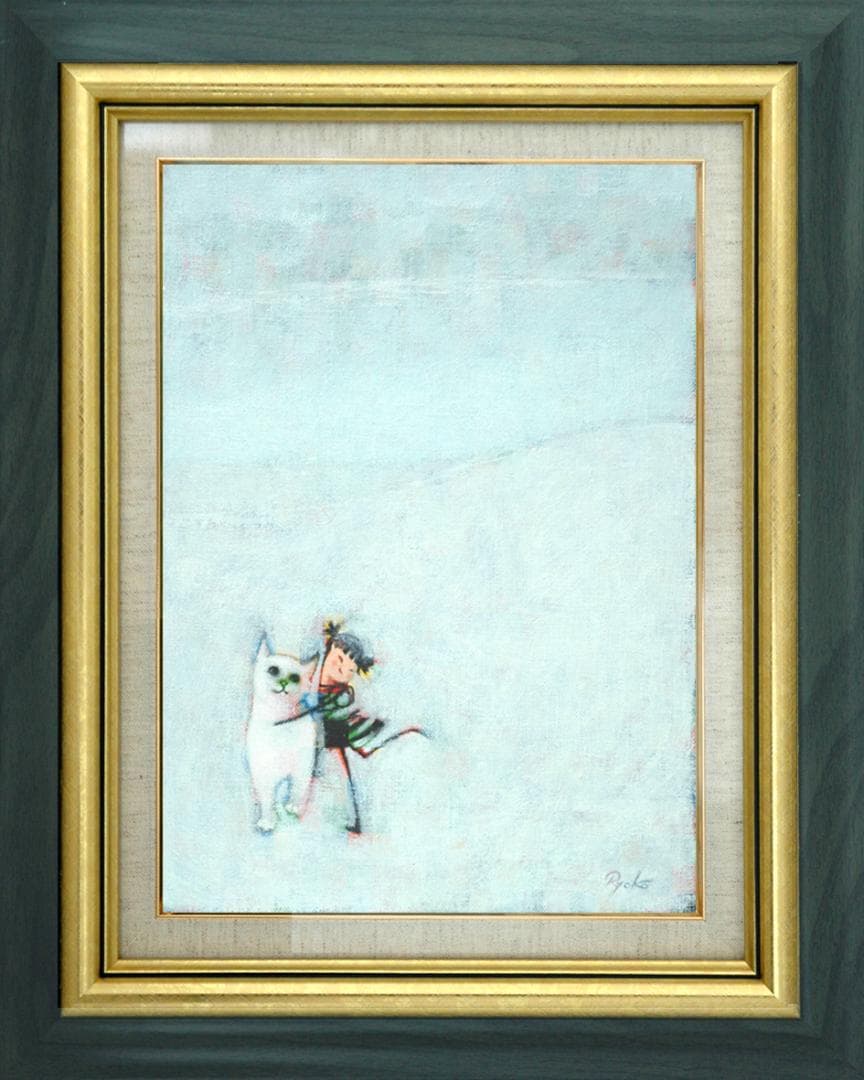 油絵 菅家令子 絵 絵画 インテリア 額付(白) F3-091918 子猫女の子