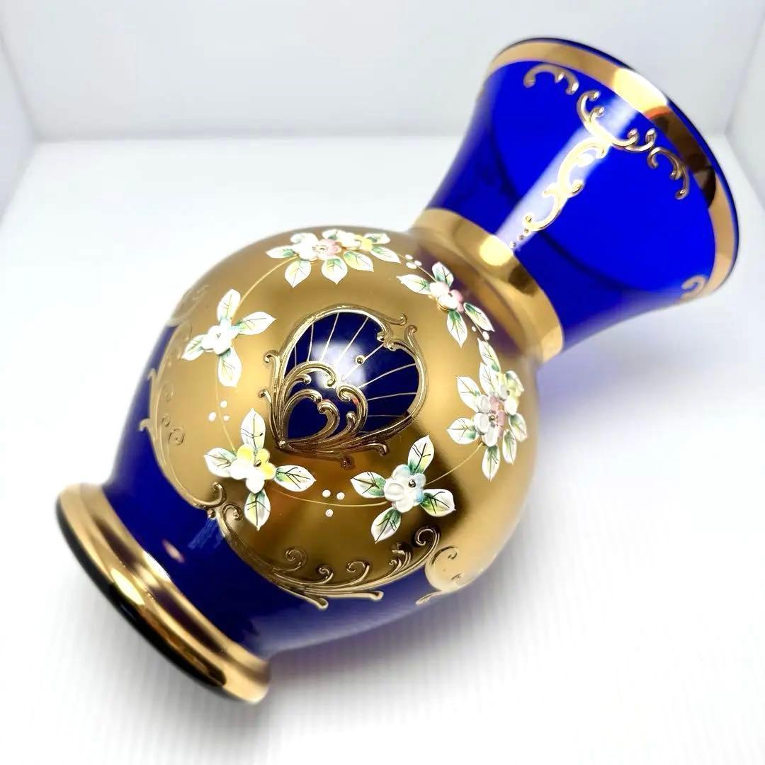 新品未使用 箱付き ボヘミアグラス ボヘミアンガラス 金彩 花瓶