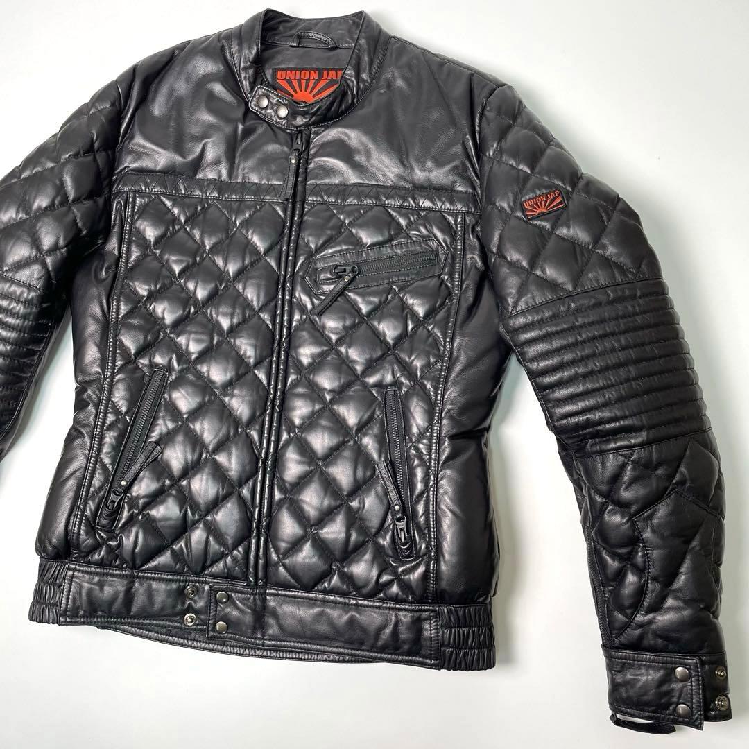 羊革】UNION JAP レザー ダウンジャケット 黒M ライダースジャケット