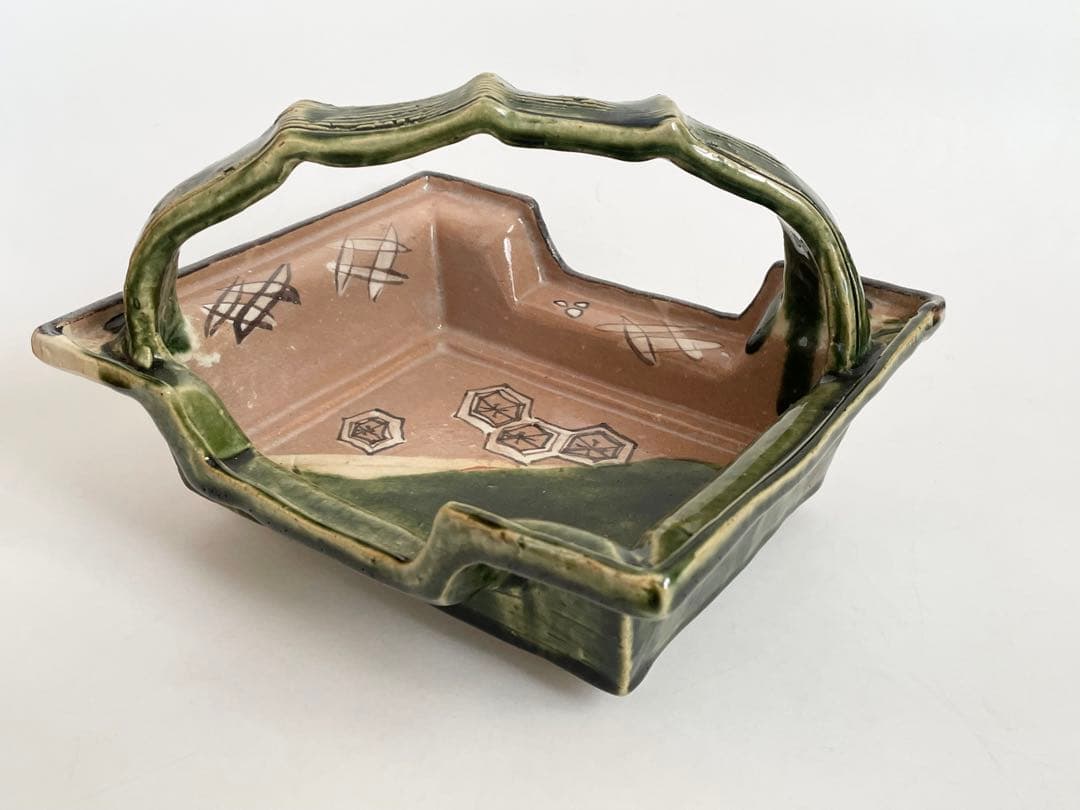 陶芸家 加藤十右衛門 赤織部 手鉢 手付菓子鉢 鳴海織部 菓子