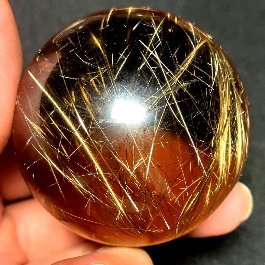 超絶綺麗✨48mm ゴールドタイチンルチルクォーツ 丸玉 スフィア 金針