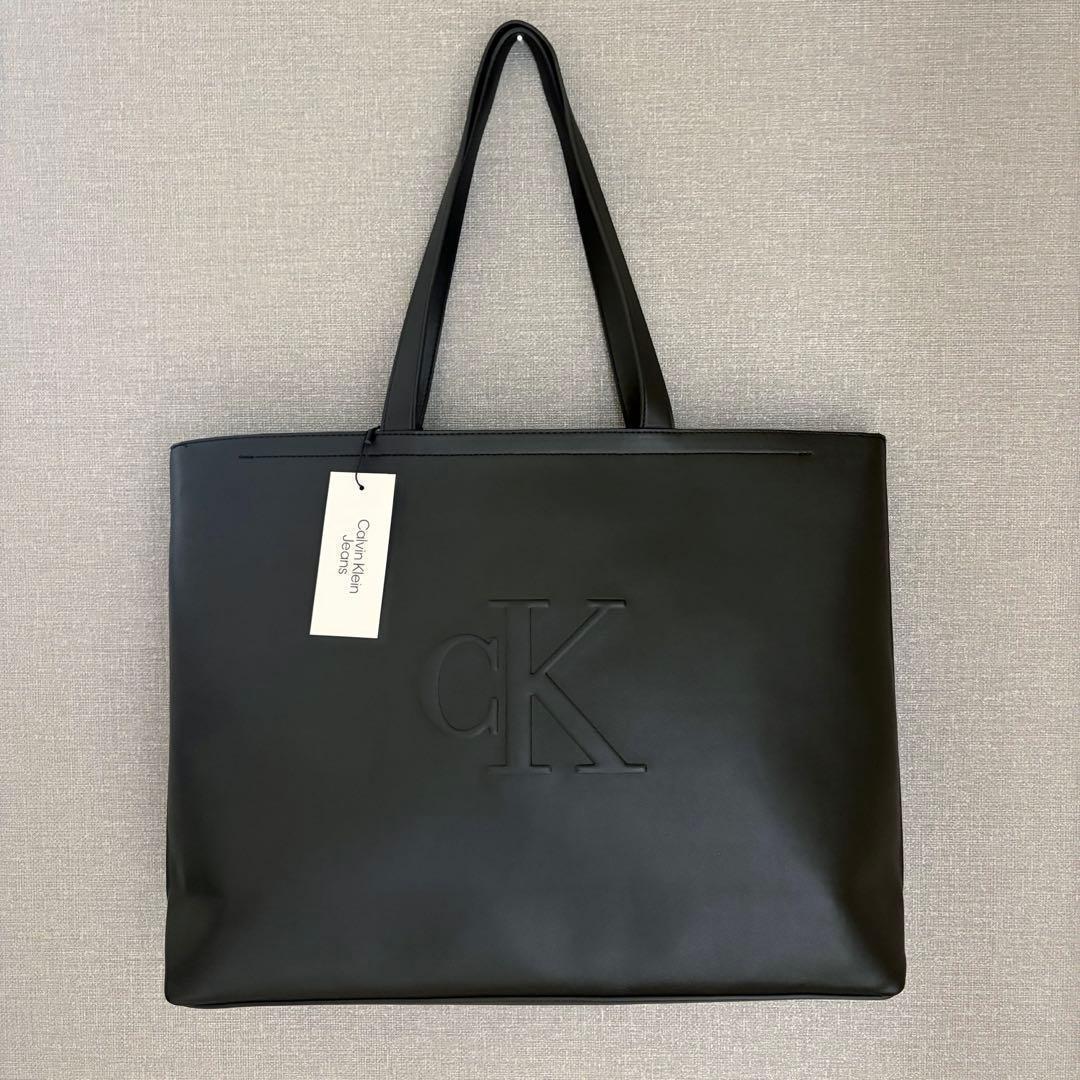 タグ付き未使用✨カルバンクライン CKロゴ ショルダー トートバッグ 黒 A4◎