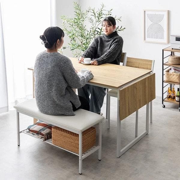 カフェ風 伸縮式 収納付 ダイニングセット 4点セット テーブル チェア ベンチ