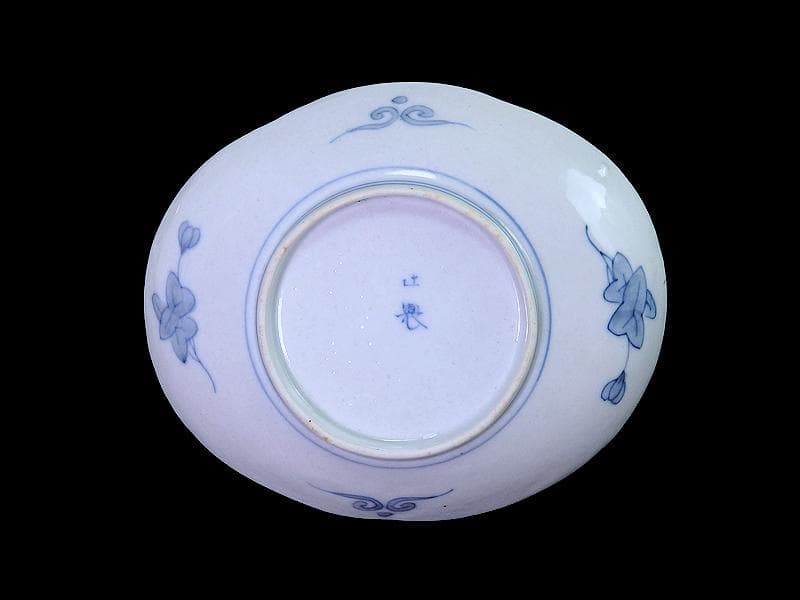 辻製　宮内庁御用達　色絵　双鷺に沢瀉の図　変形皿　５客　E943AS-fbrｍ