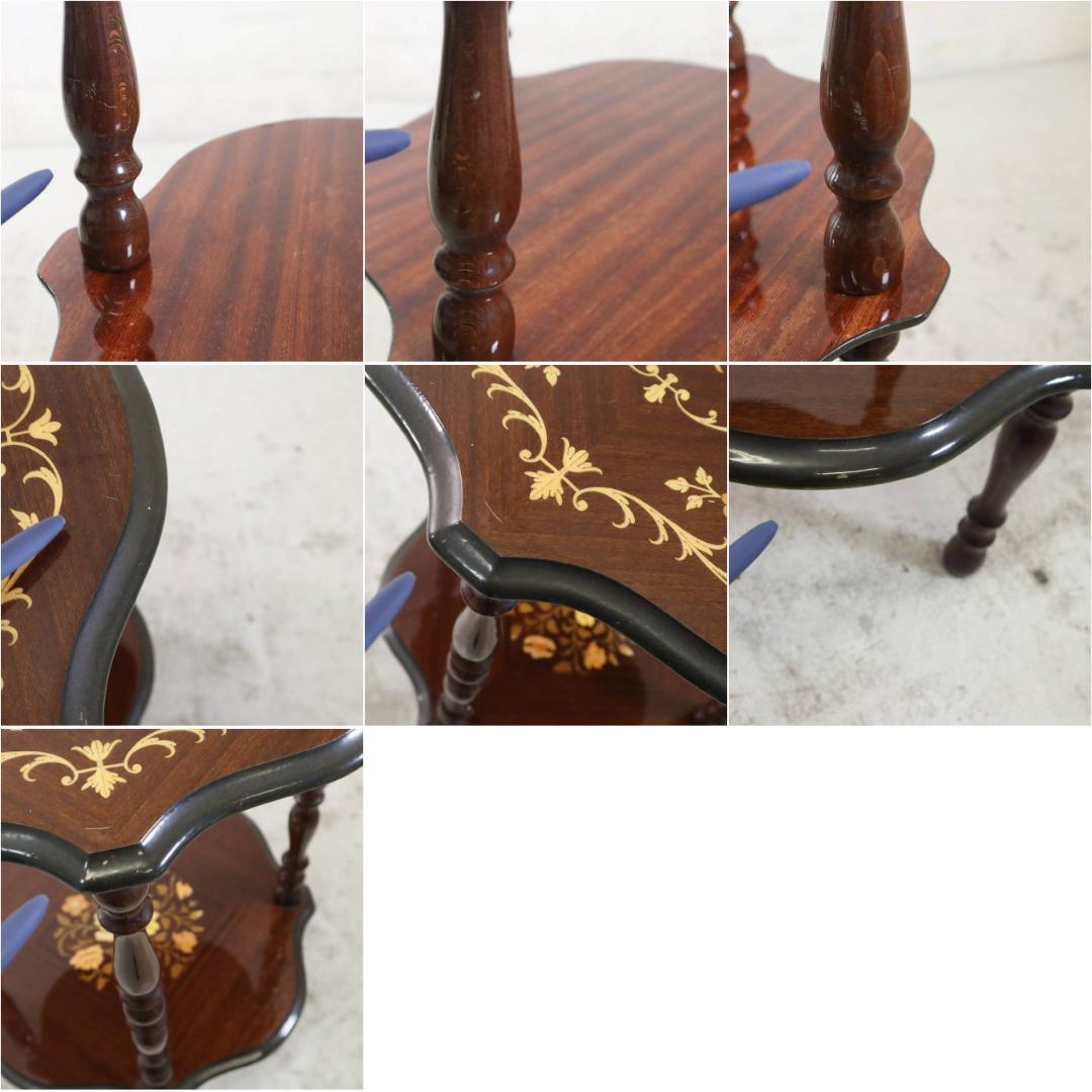 値下 イタリア製 クラシカル家具 象嵌装飾 ラウンドサイドテーブル 棚