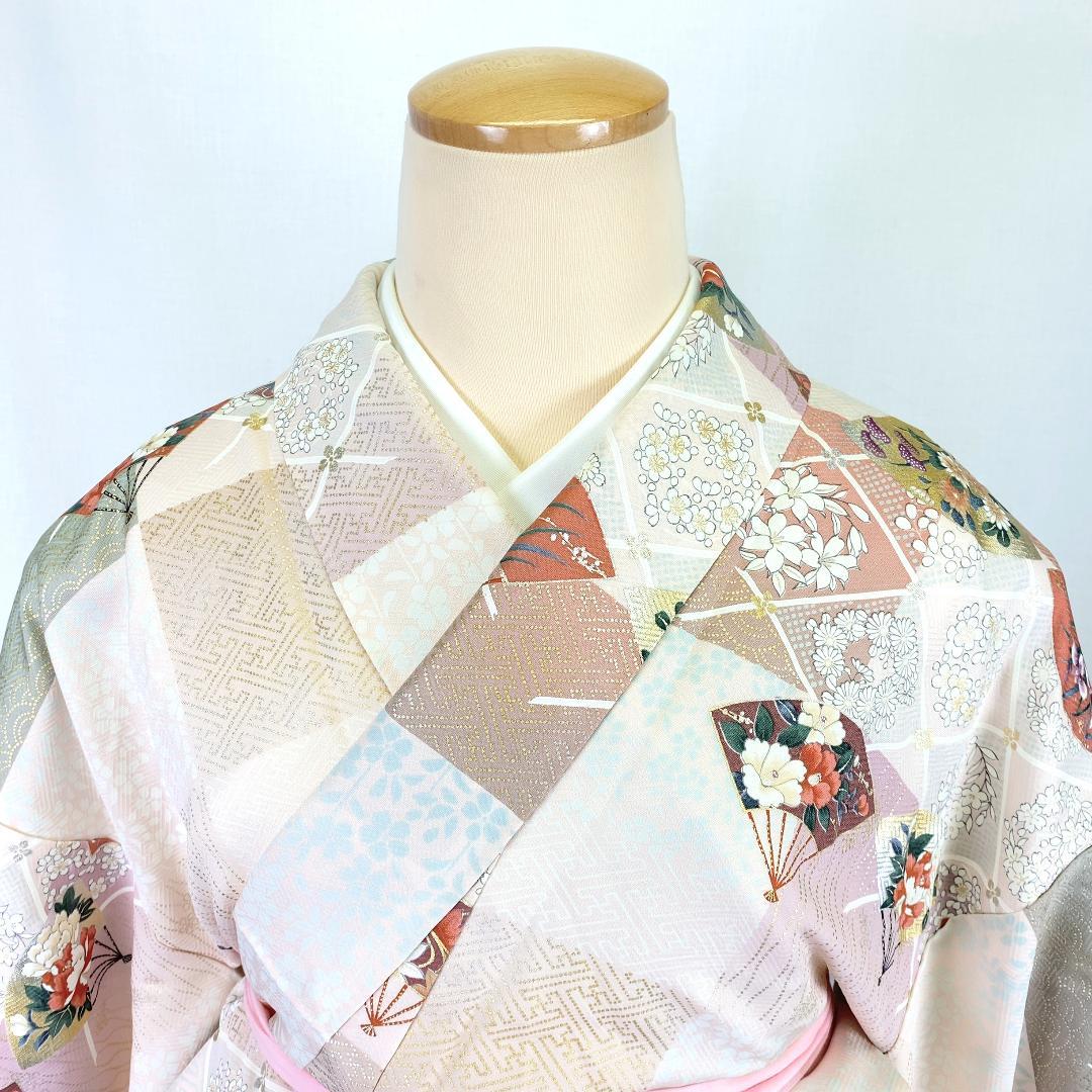 美品 着物 正絹 絽 夏物 単衣 小紋 刺繍 花丸紋 花柄 青 紫系 しつけ有