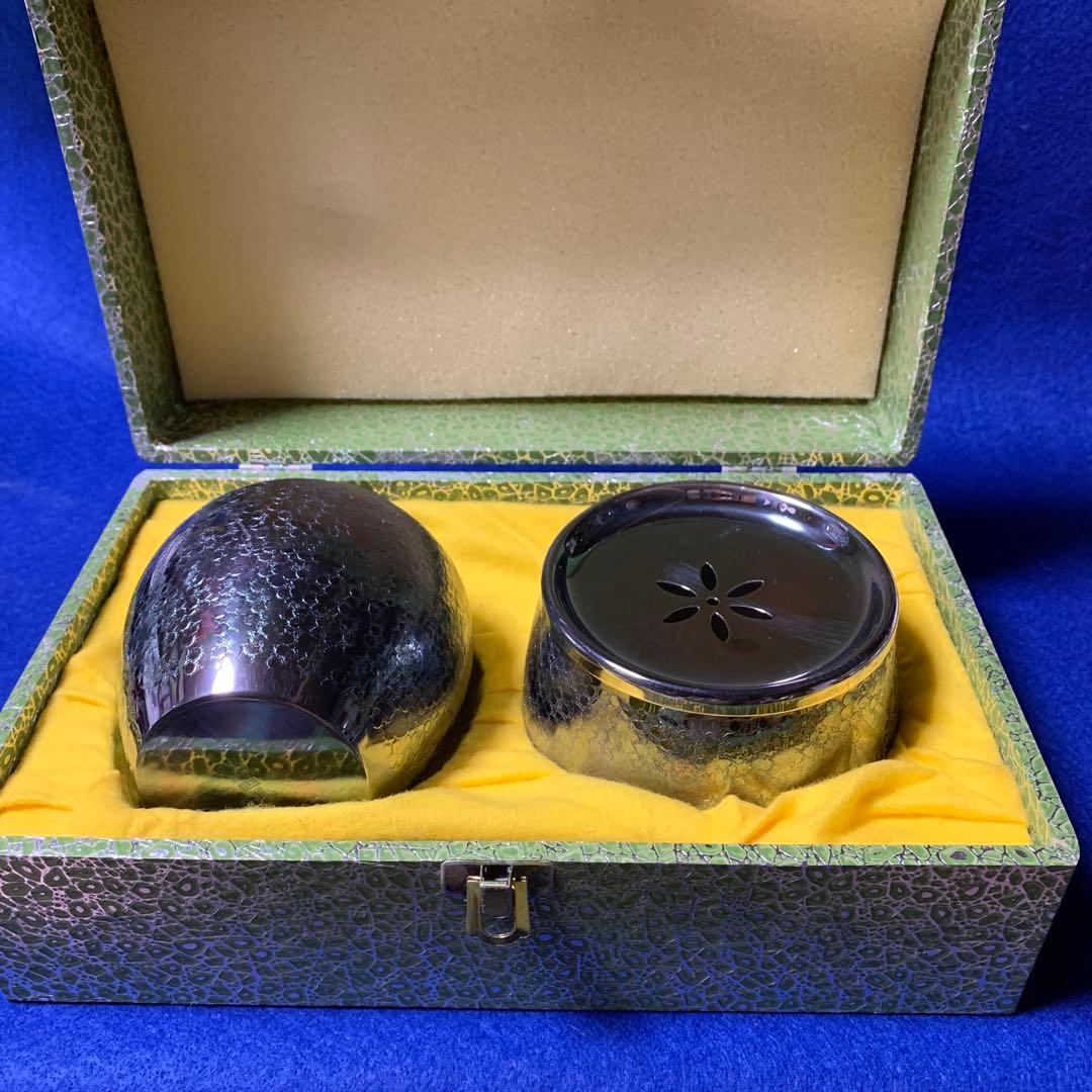 銀川堂 いぶし銀 壺型茶入れと建水 黄銅製