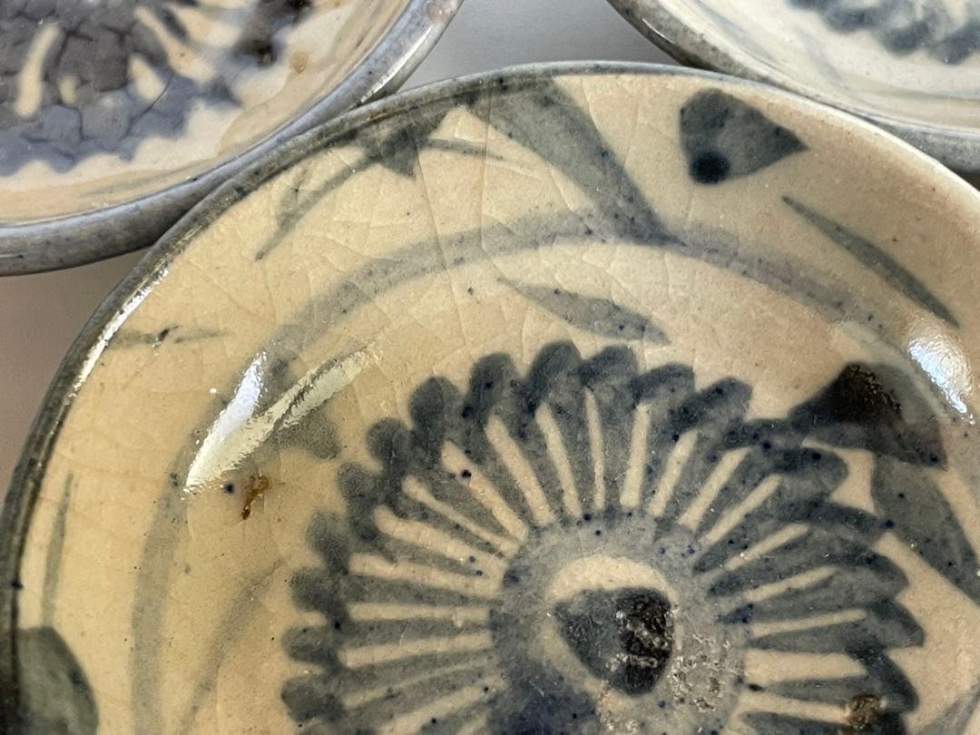 骨董 アンティーク 清朝 中国 染付 花文様 豆皿 小皿 手塩皿 5枚