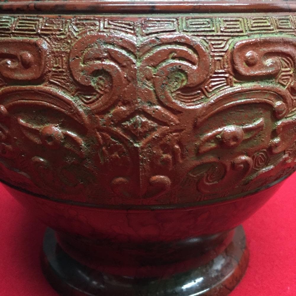 Y【中古】銅製花瓶 龍 飾り壺 青銅 耳付き 兼春作 双耳 古美術 アンティーク