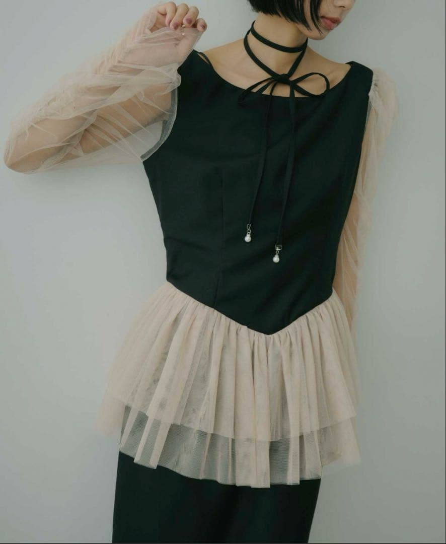 VIOLETTA チョーカー付きチュールスリーブドレス　オケージョンドレス