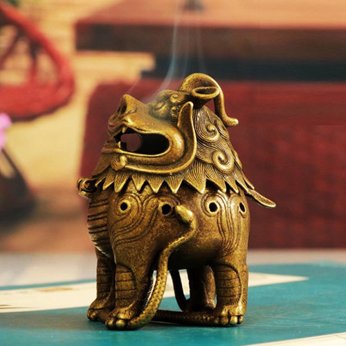 真鍮 香炉（獅子） 動物 お香立て 線香 ライオン 中国 霊獣 ビンテージ