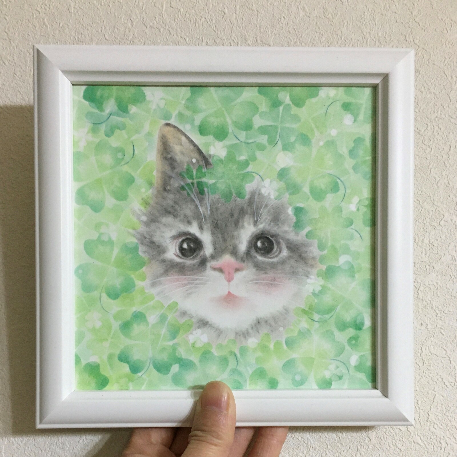 パステル画✽原画・フレーム付✽子猫✽幸せいっぱいだニャン