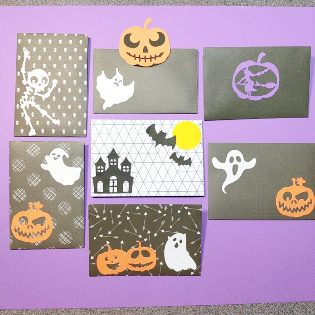 ハロウィン 封筒 7枚セット メッセージカード付+1枚 アルバムに