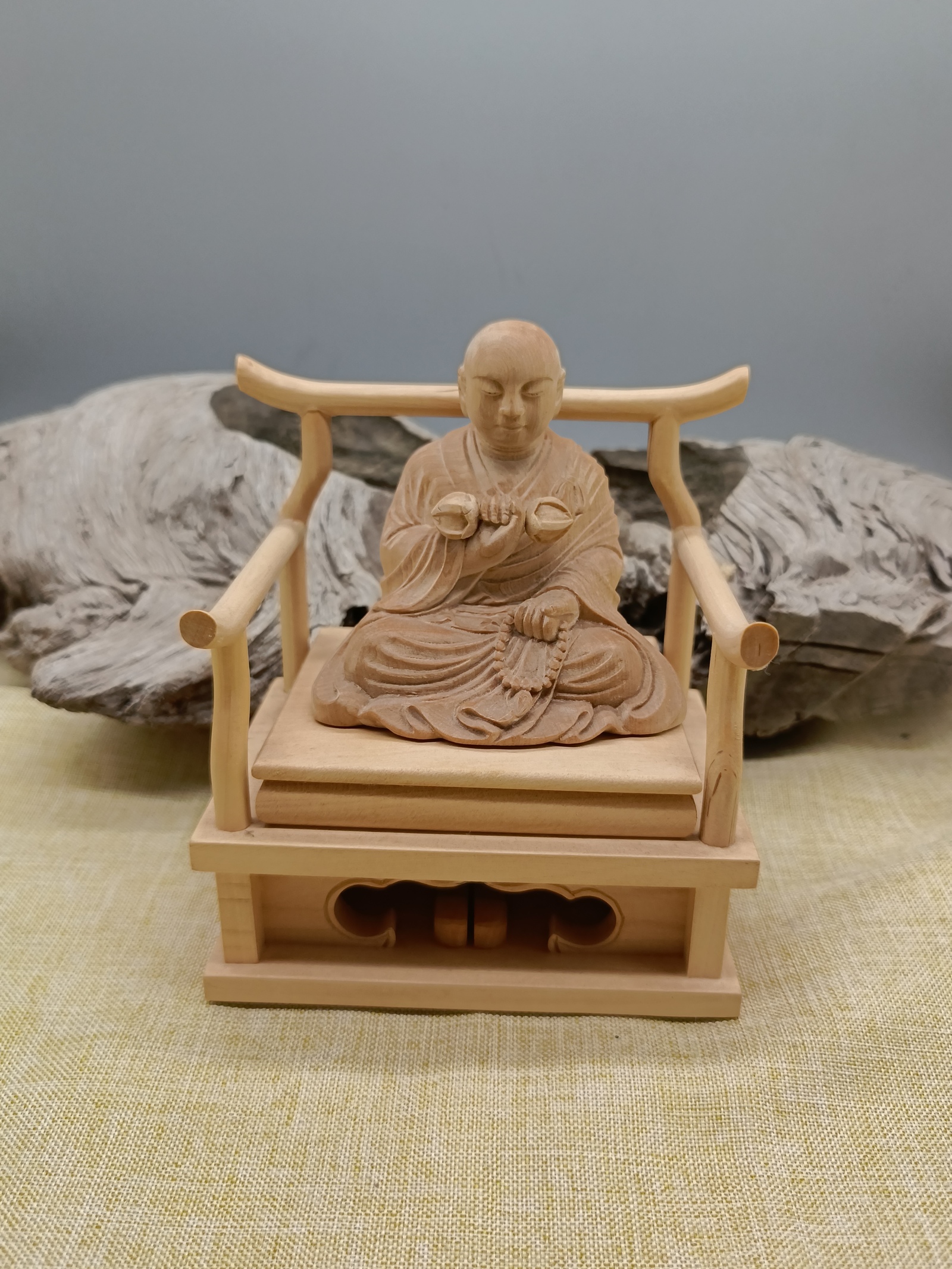 最高級 木彫仏像 弘法大師座像 空海法師 彫刻 一刀彫 天然木檜材 仏師