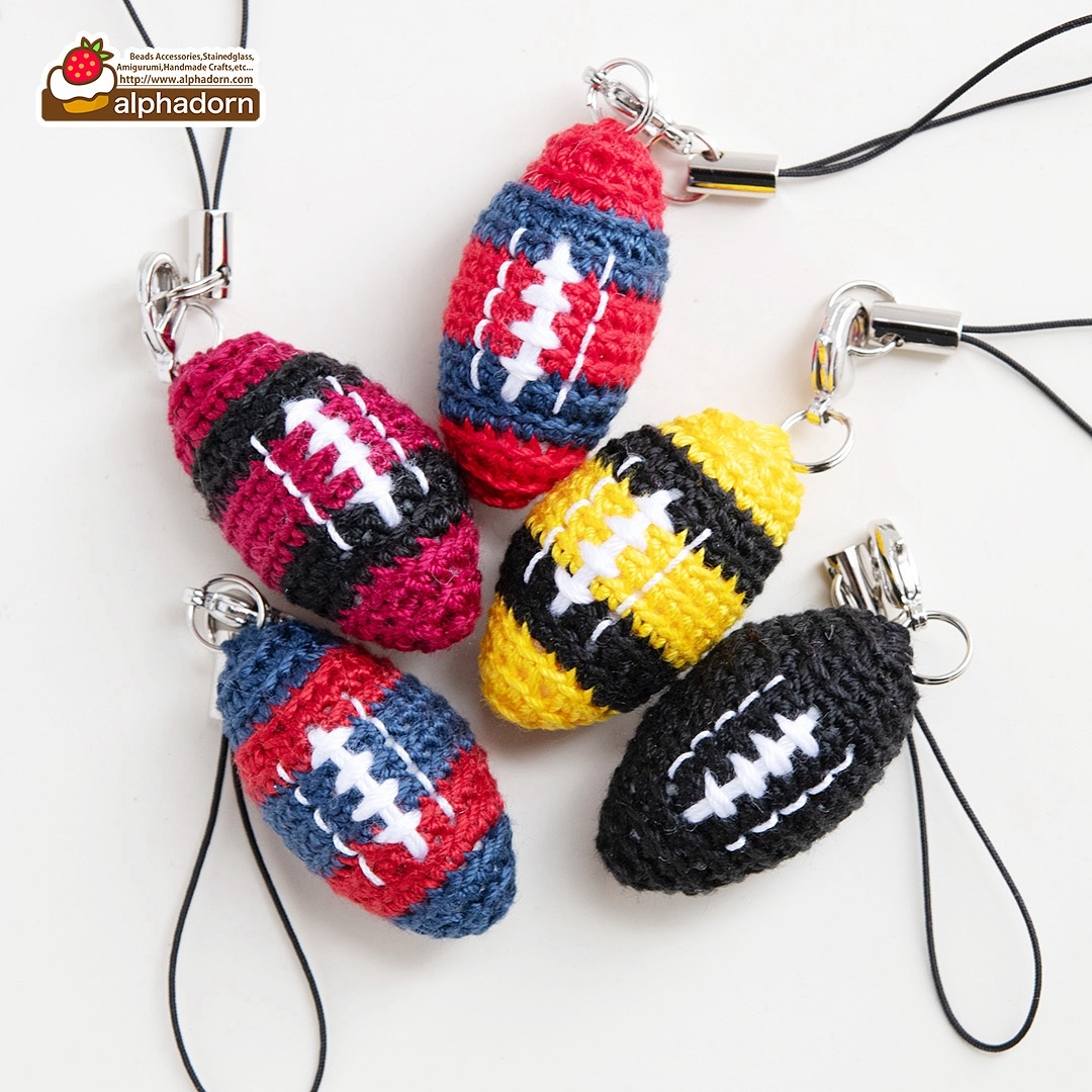 受注生産】あみぐるみラグビーボールの携帯ストラップ - alphadorn