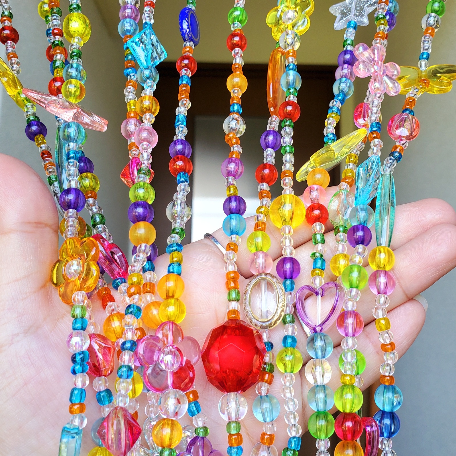 昭和レトロ】【希少】ビーズのれん 青い花 デザイン 昭和レトロ