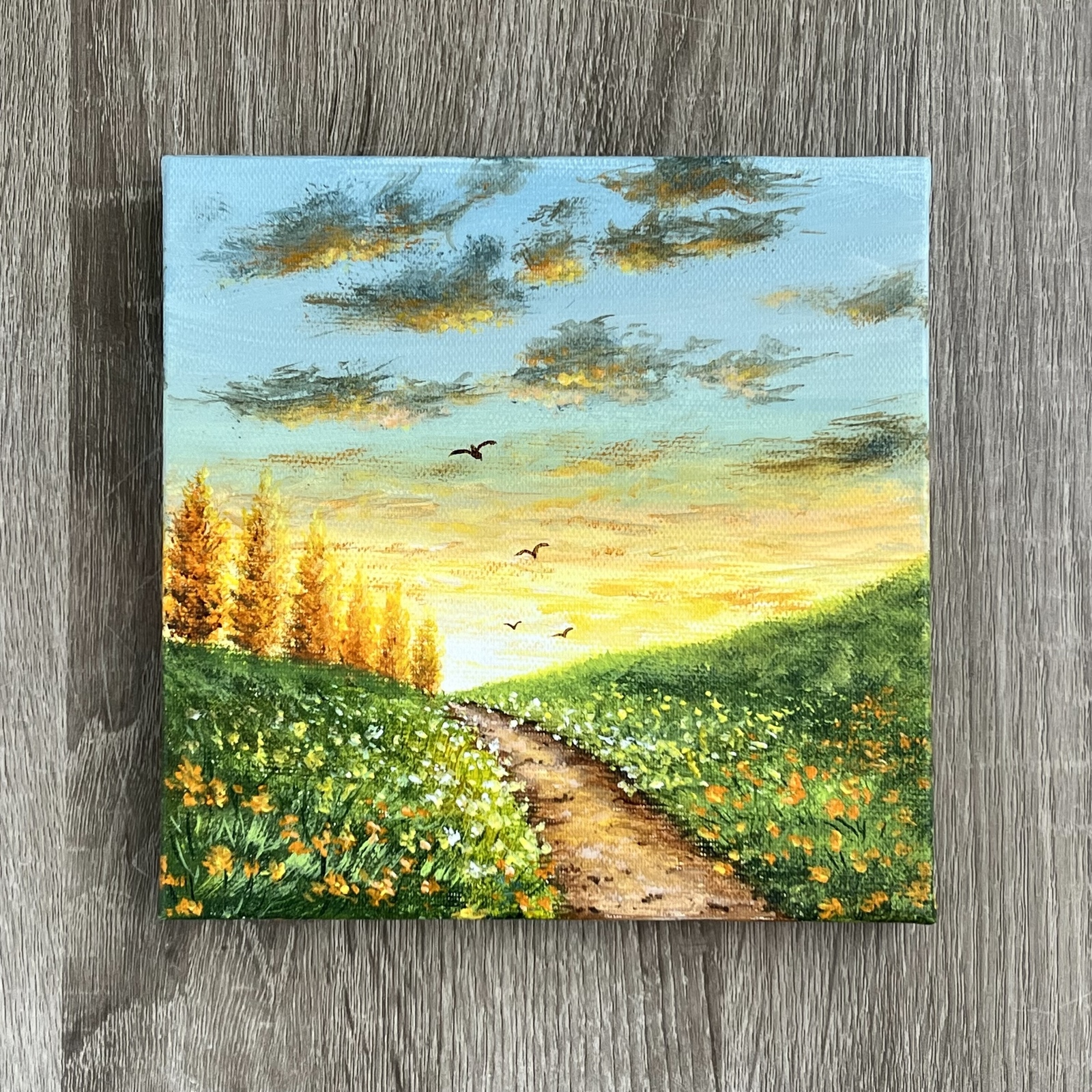 秋の眺め】アクリル画 F3 風景画 絵画 原画 秋色の眺め】アクリル画 F3