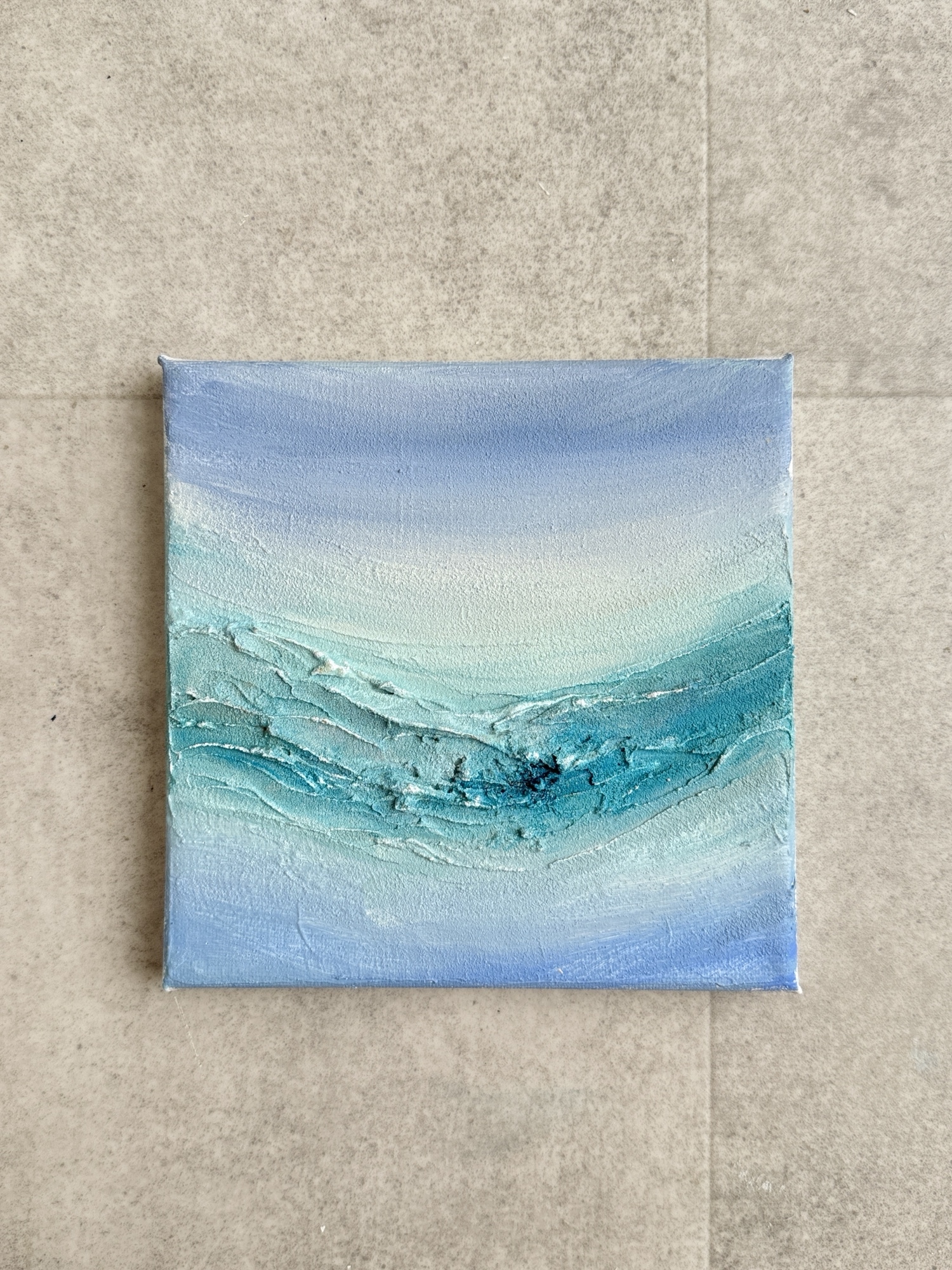 青色系 アクリル抽象画 横長 海 テクスチャーアート アクリル画