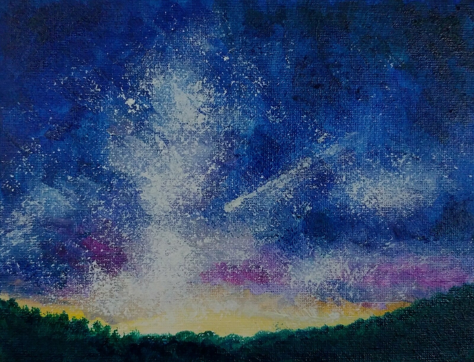 油絵・原画・フレーム付き・星空・絵画・アート・空・宇宙・天の川