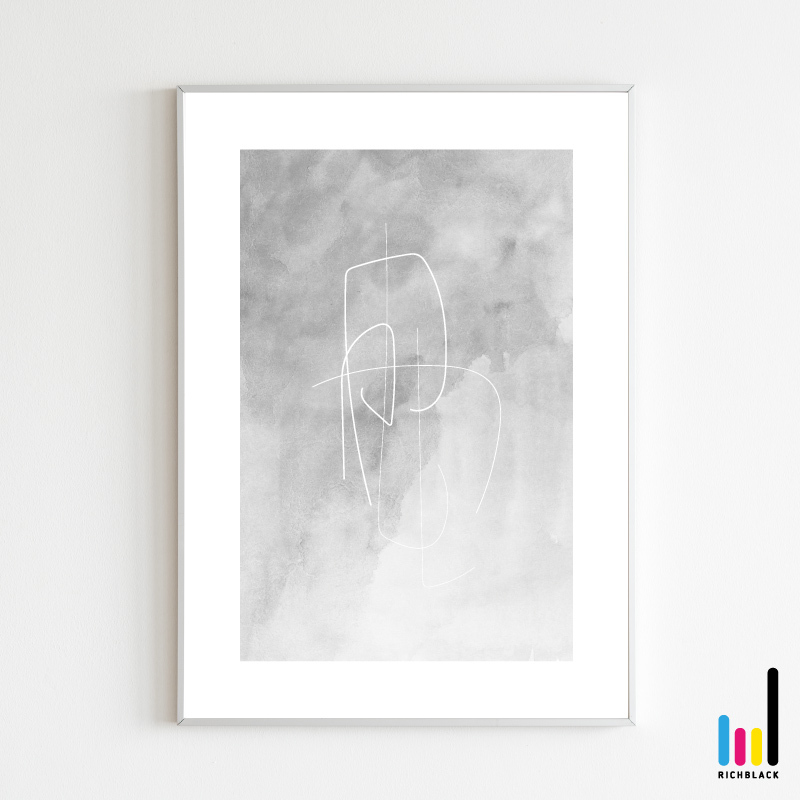 抽象画 モノトーン アート ポスター A4 線画 抽象的 水彩風 モノクロ
