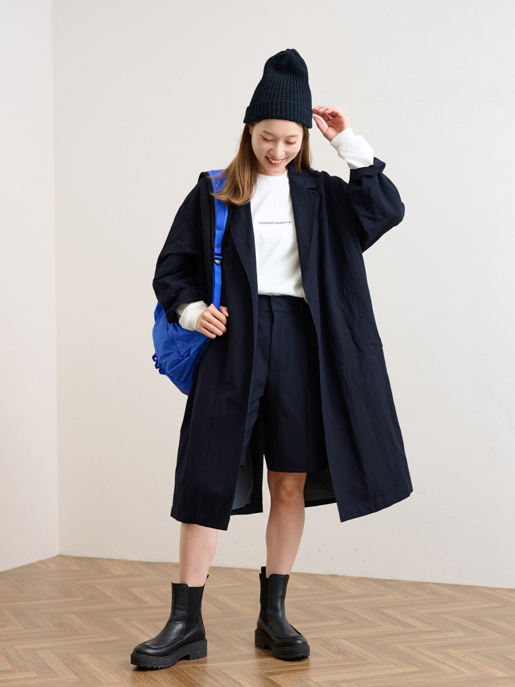 フレームワーク 綿麻ポプリンコート ネイビー