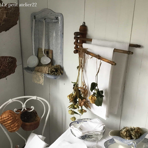 フランス アンティーク バンブー タオル /トーション 布巾 ハンガー