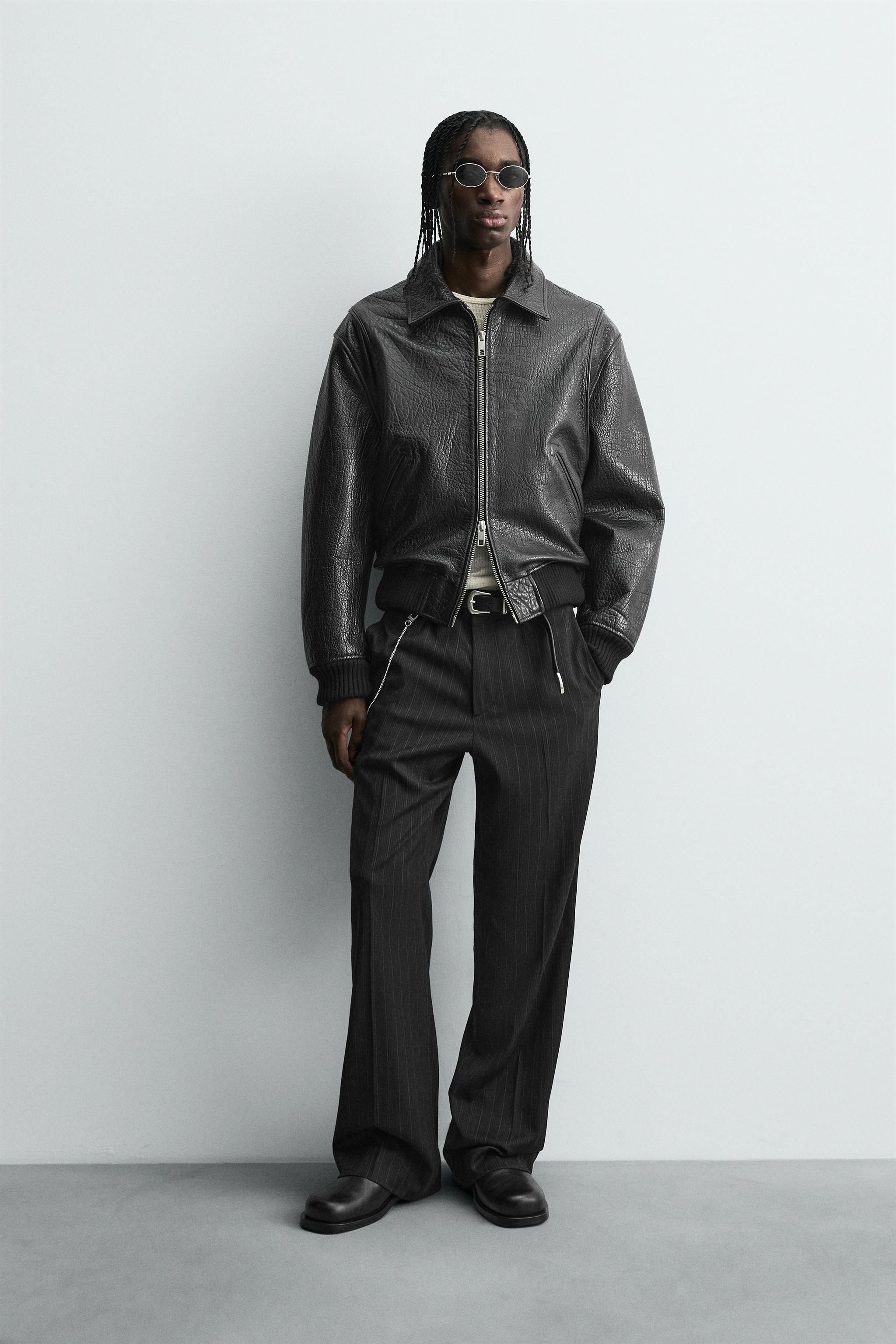 エンボス加工レザーバイカージャケット - ブラック | ZARA Japan / 日本