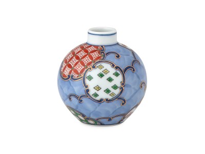 源右衛門窯 染錦間取地紋 小花瓶 / げんえもんがま 染錦間取地紋 小