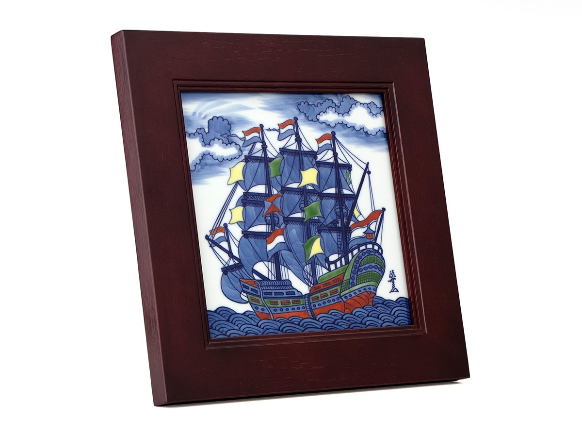 箱付き 源右衛門窯 陶額 染錦雪椿図