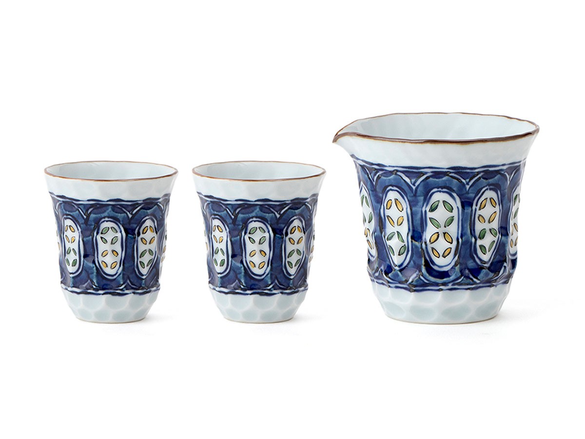 源右衛門窯 染錦間取小紋 酒器 / げんえもんがま 染錦間取小紋 酒器