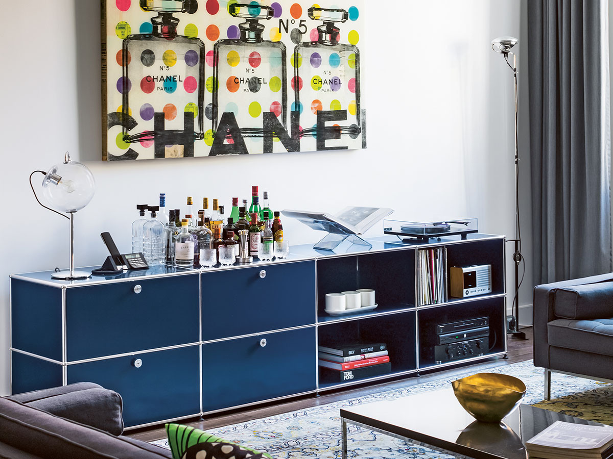 usmハラー2段キャビネットサイドボードジェンシャンブルーライトグレー