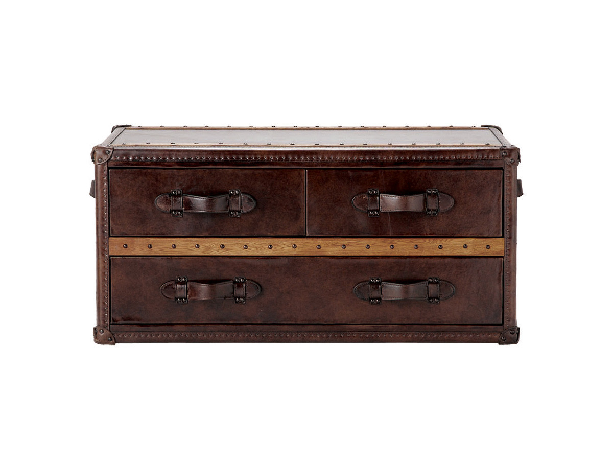 ストーニーハースト スモール ランプテーブル HALO 本革 牛革張り収納茶