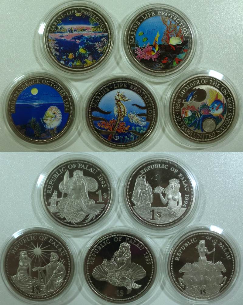 プルーフ未開封】パラオ共和国 海洋生物保護 5ドル銀貨 黒真珠入 2006年