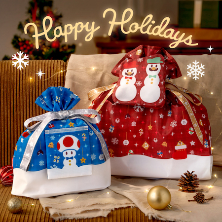 マリオをイメージしたゆきだるまの「ラッピング×エコバッグ」でギフト