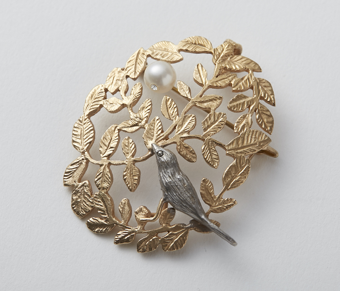 sasakihitomi/小鳥とパールのブローチペンダント -ブローチと