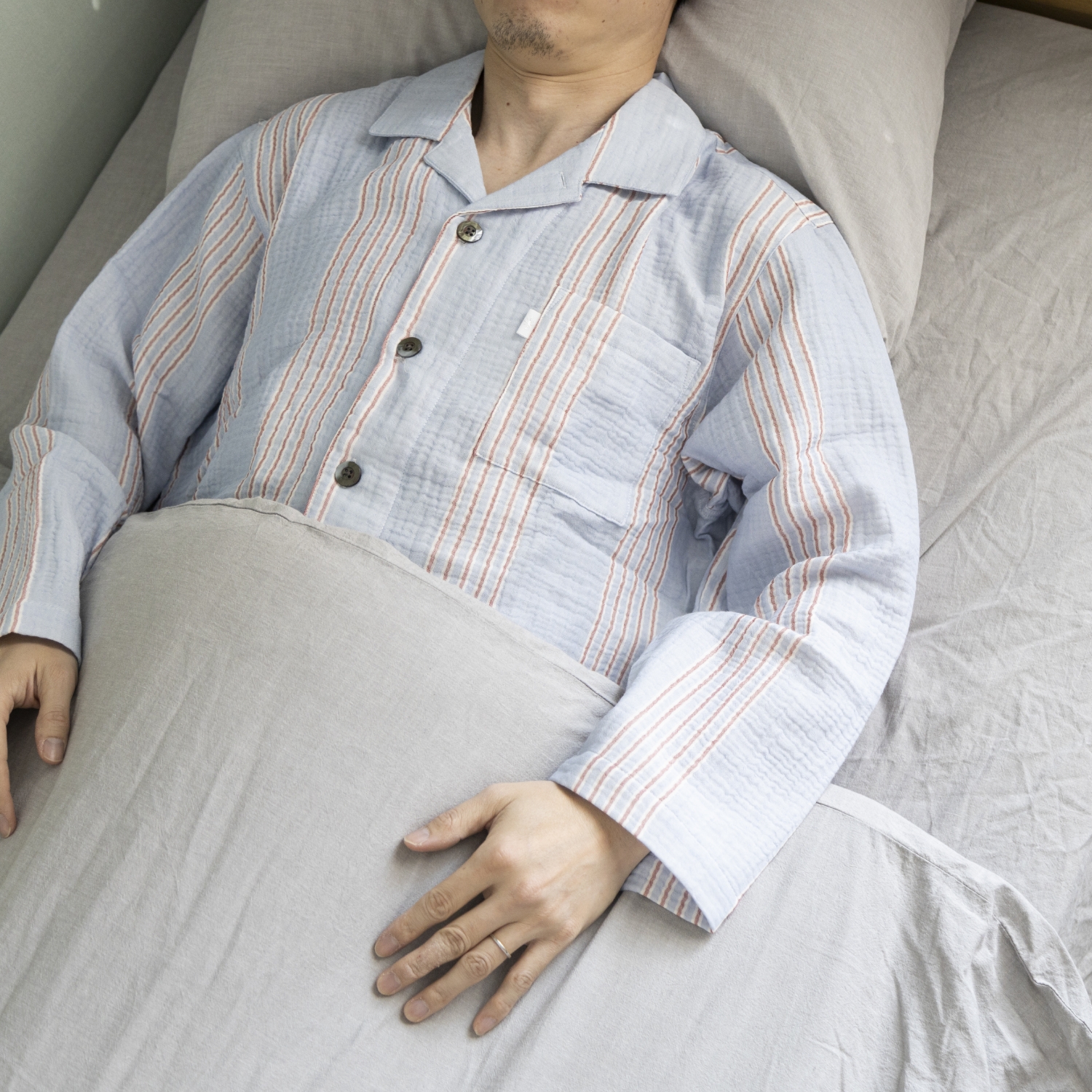 無撚糸三重ガーゼ柔らかパジャマ メンズ -あたたかいけど蒸れにくい