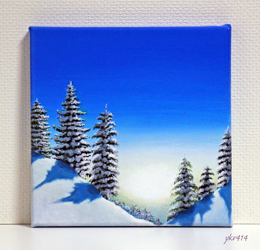雪景色」というアクリル画を描きました 冬らしいシンプルな作品