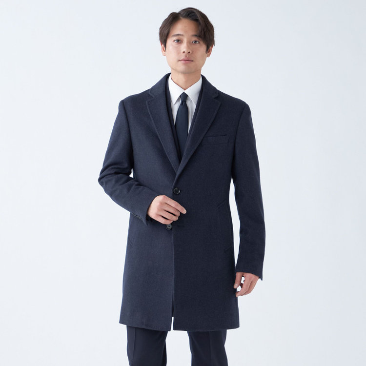 発送在庫あり】【BL】ウールチェスターコート/ネイビー×ソリッド/NEW