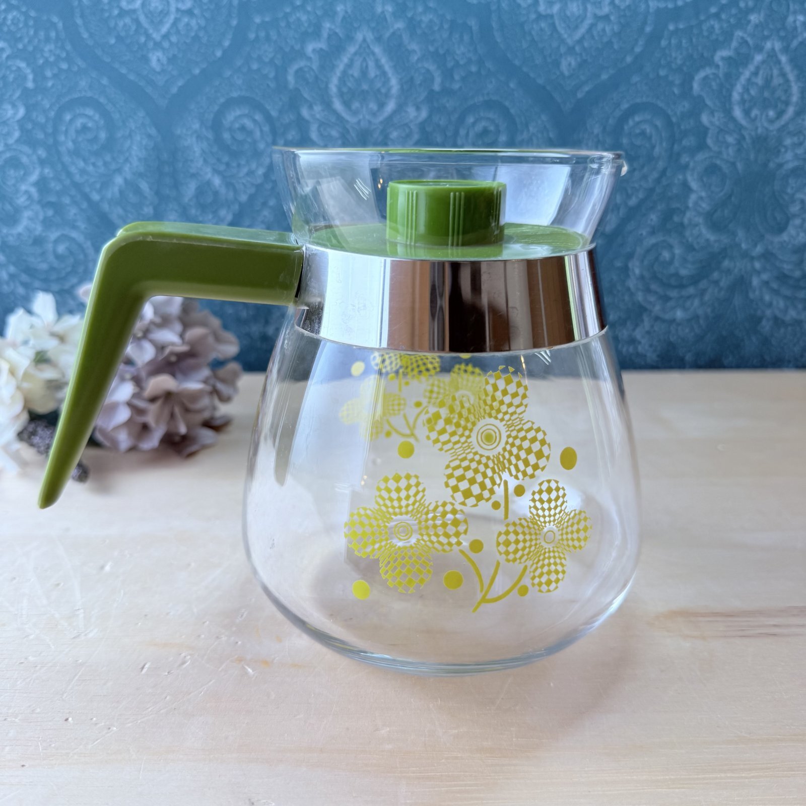 カメイガラス サーバー コーヒーポット ティーポット イエロー花柄