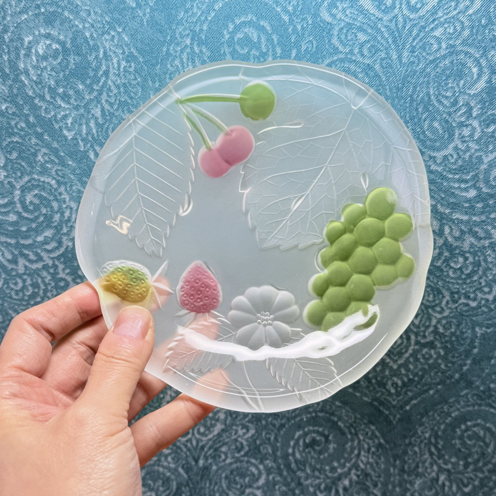 ガラス皿2枚セット各種 チェリー 葡萄 いちご 変形皿 透明 クリア フロスト