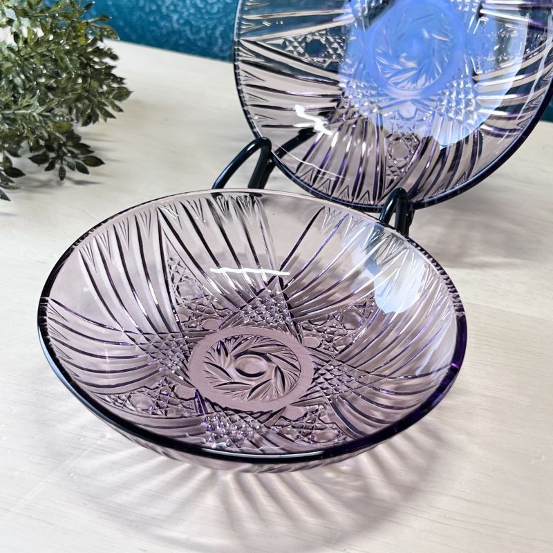 紫硝子 ガラス器 昭和モダン ガラスボウル13.5cm 1枚〜