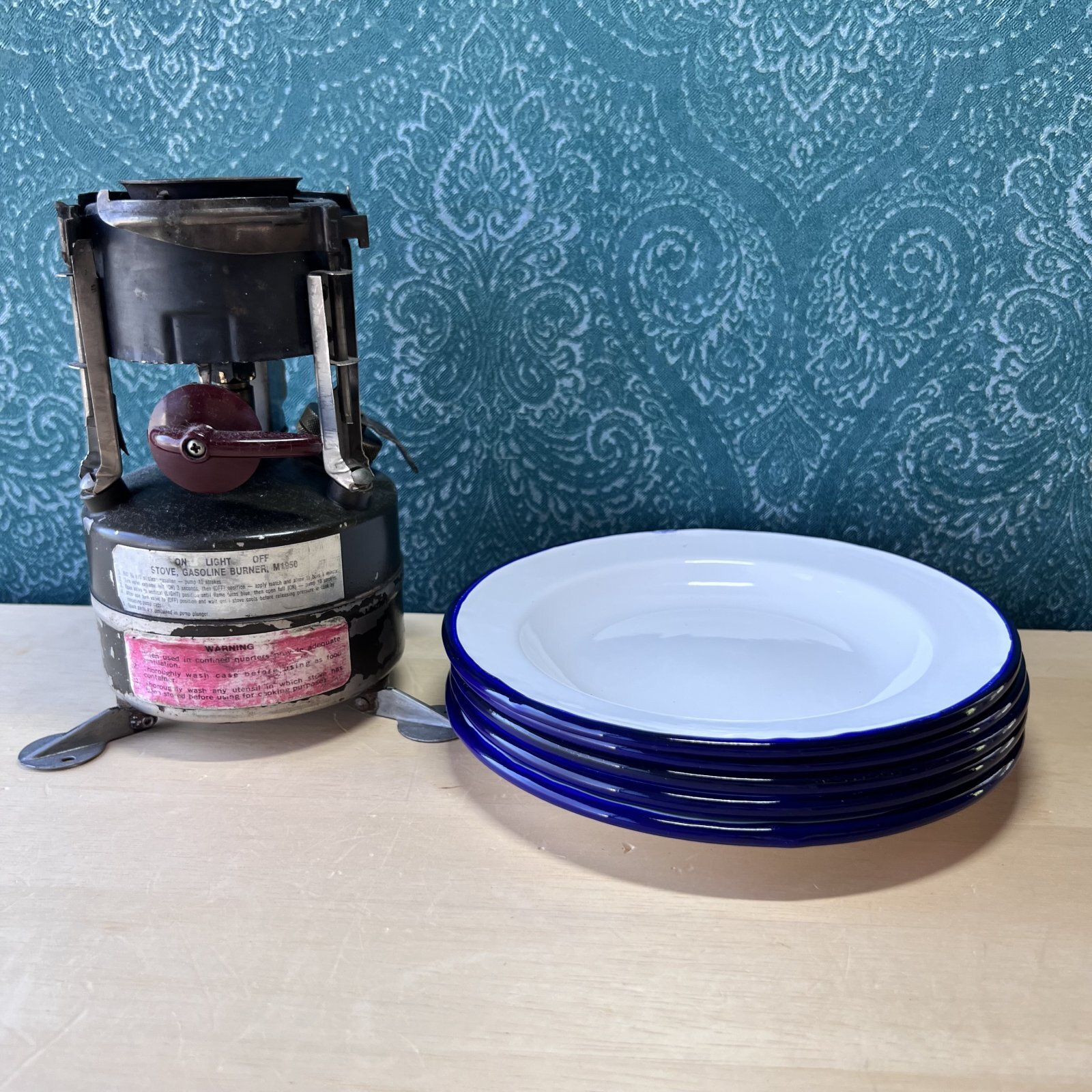 昭和レトロなホーロー皿 ホーロープレート 青縁 1枚〜