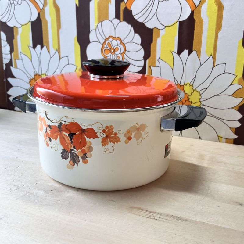 E-2 アンティーク 大型 ホーロー 鍋 バケツ ブルー 昭和レトロ