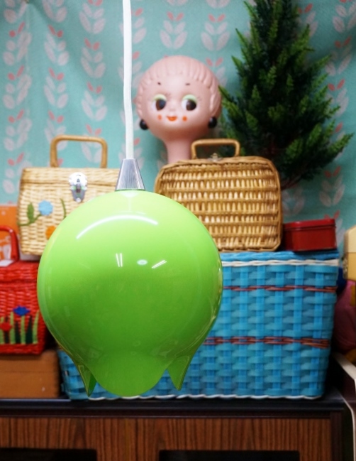 チューリップライト 緑 その4 昭和レトロ ペンダントライト コード交換済