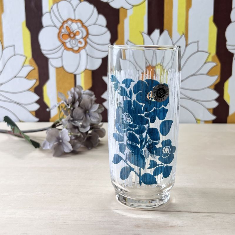 佐々木ガラス 椿 花柄 グリーン グラス タンブラー