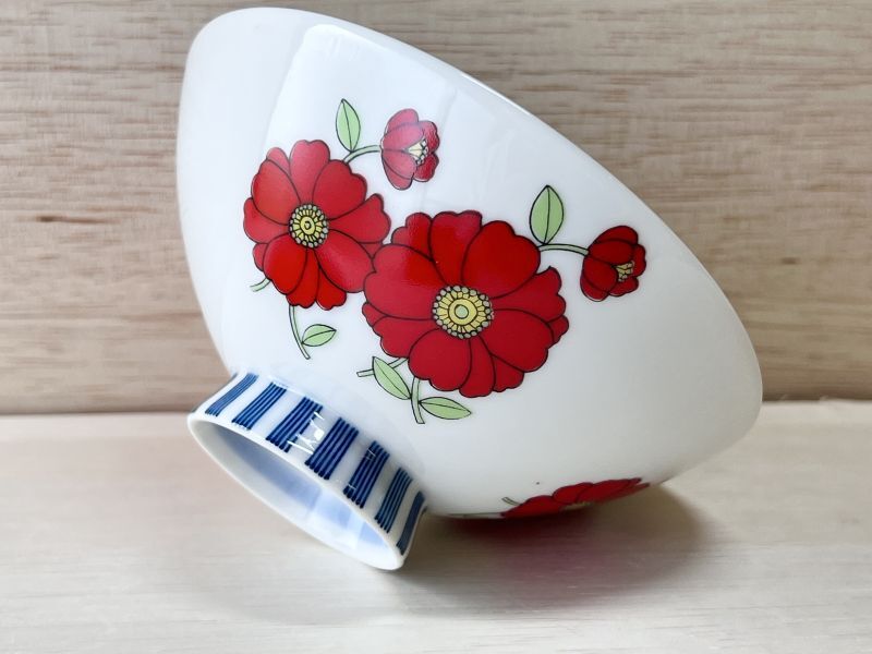 レトロポップ 赤い花柄茶碗 丸西陶芸 山九 各種 CW98
