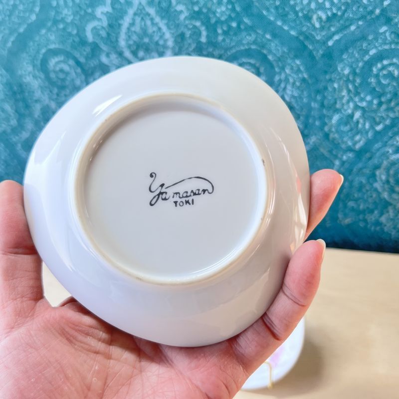 yamasan toki レトロな三角形の陶器小皿 ピンク花柄 2枚セット